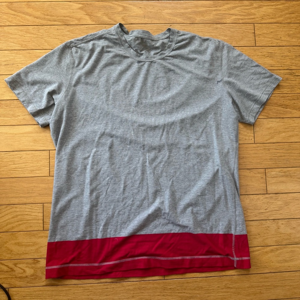 LULULEMON Grey Athletic Tee | Colorblock Performance Workout Shirt